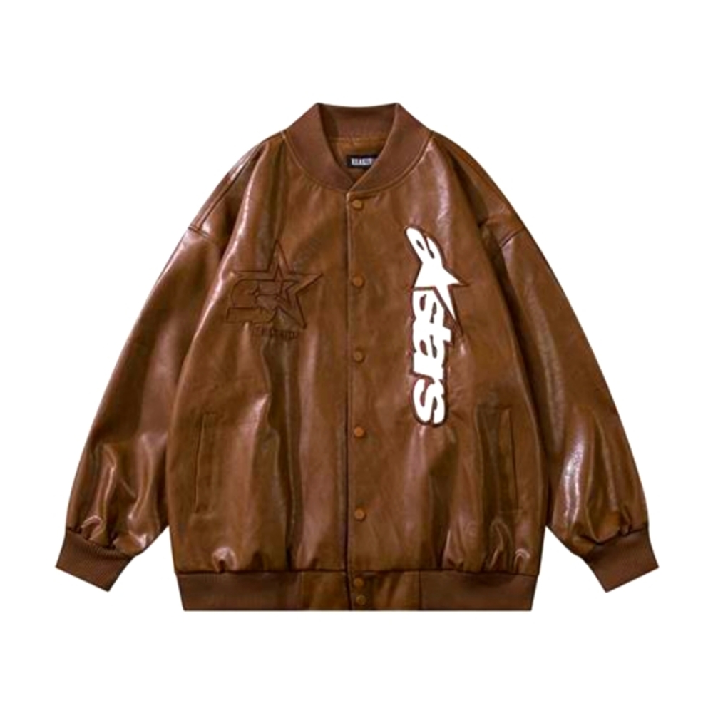 New American Y2K vintage streetwear letter embroidery PU leather